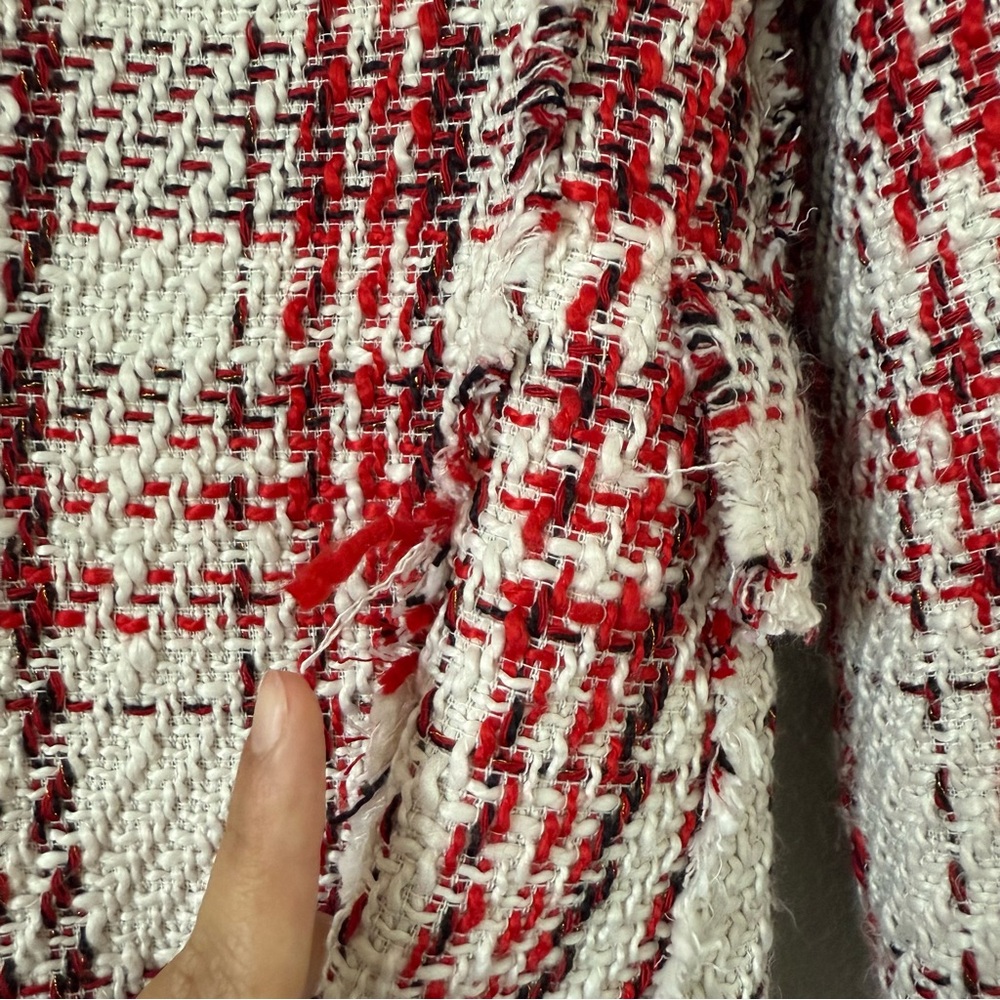 RARE Zara Red White Tweed Blazer Rhinestone Jewled abutting Double breasted XS - Picture 15 of 17
